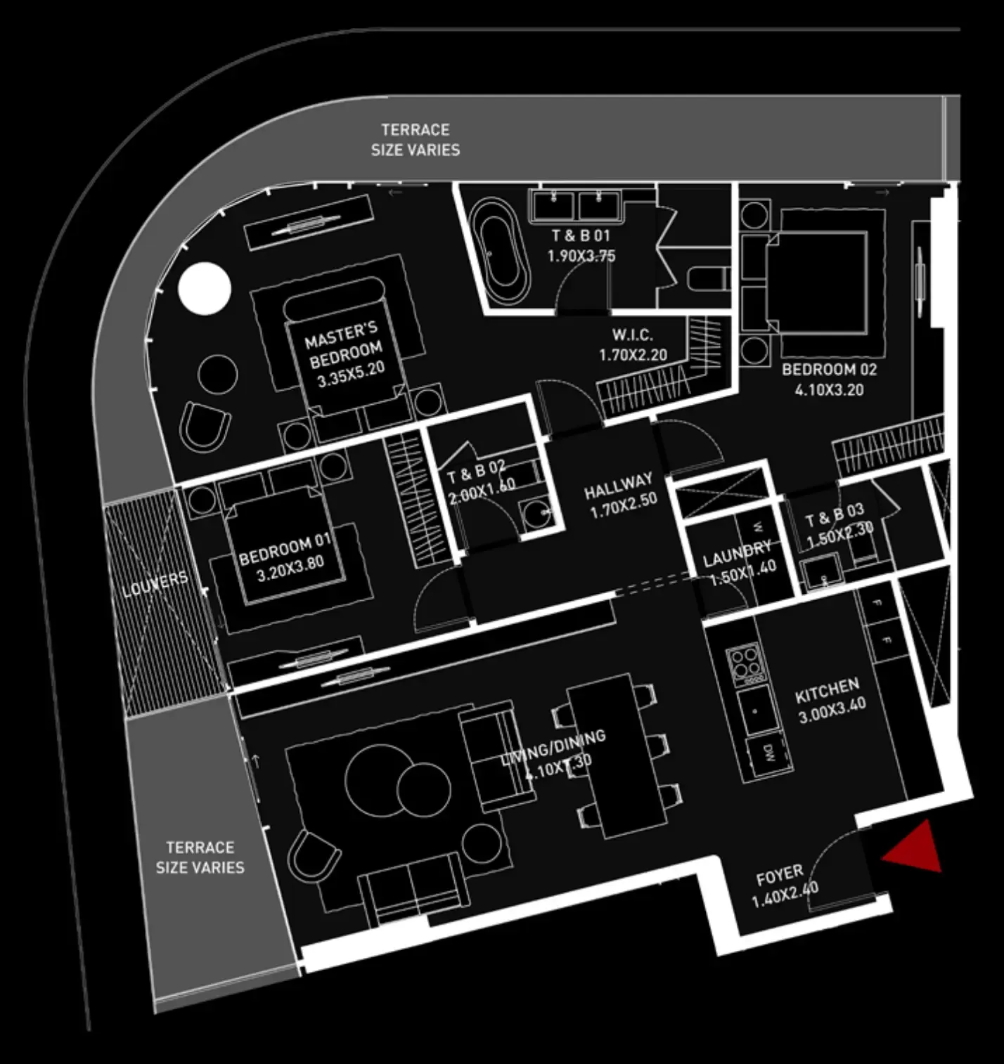 Brabus Island 3 bed floor plan, 1,668 sqft