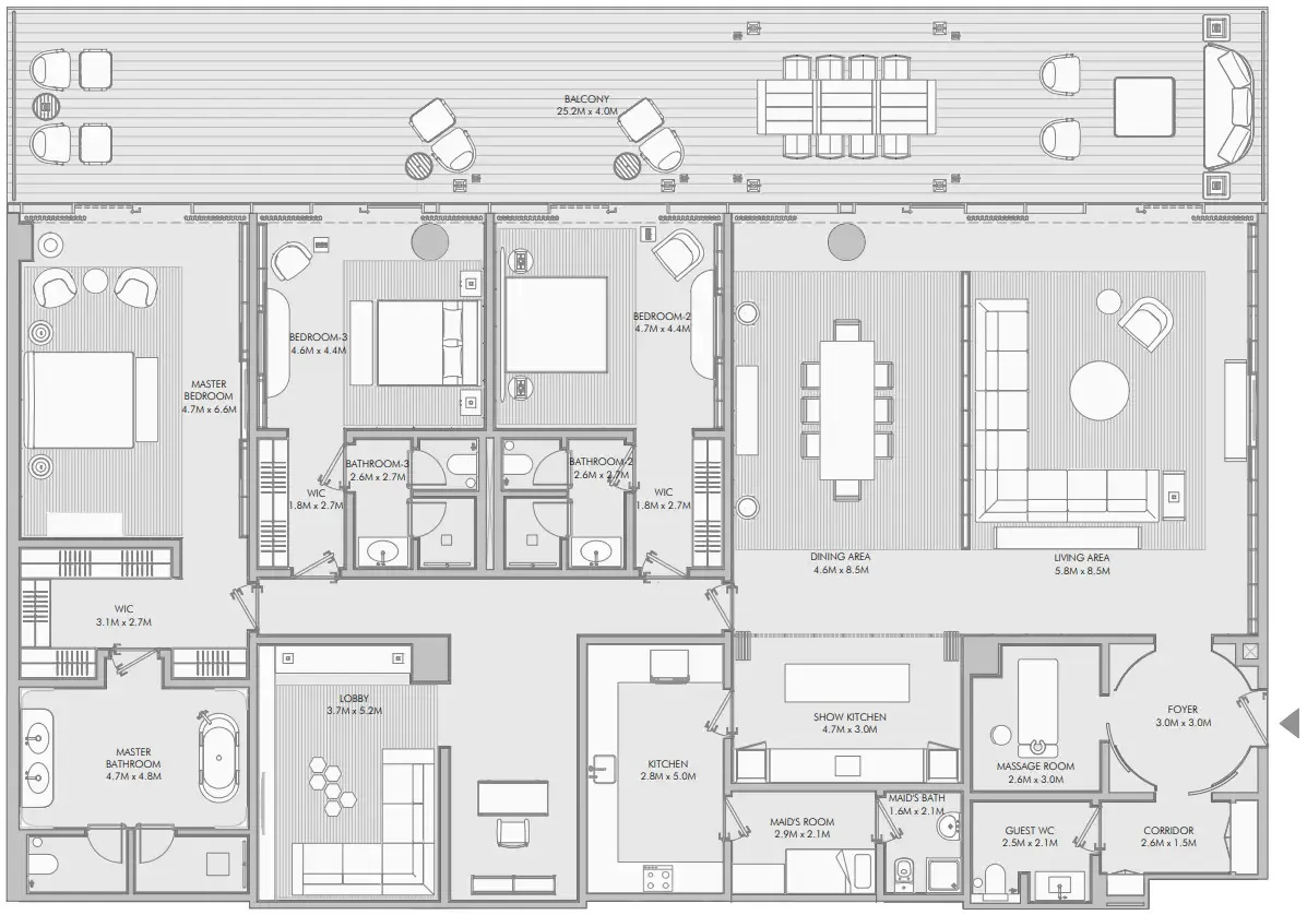Armani Beach Residence 3 bed floor plan, 4,880 sqft