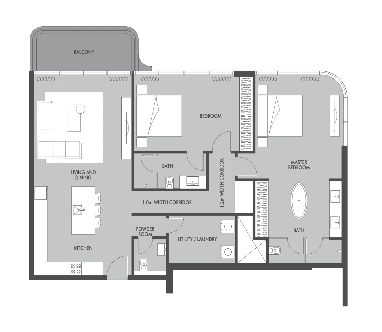 Seaside by Prestige One 2 bed floor plan, 1,412 sqft