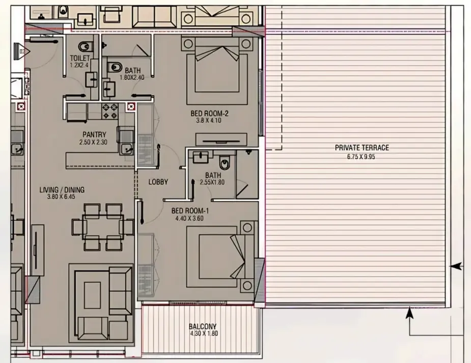 Brand Centro 2 bed floor plan, 1,796 sqft
