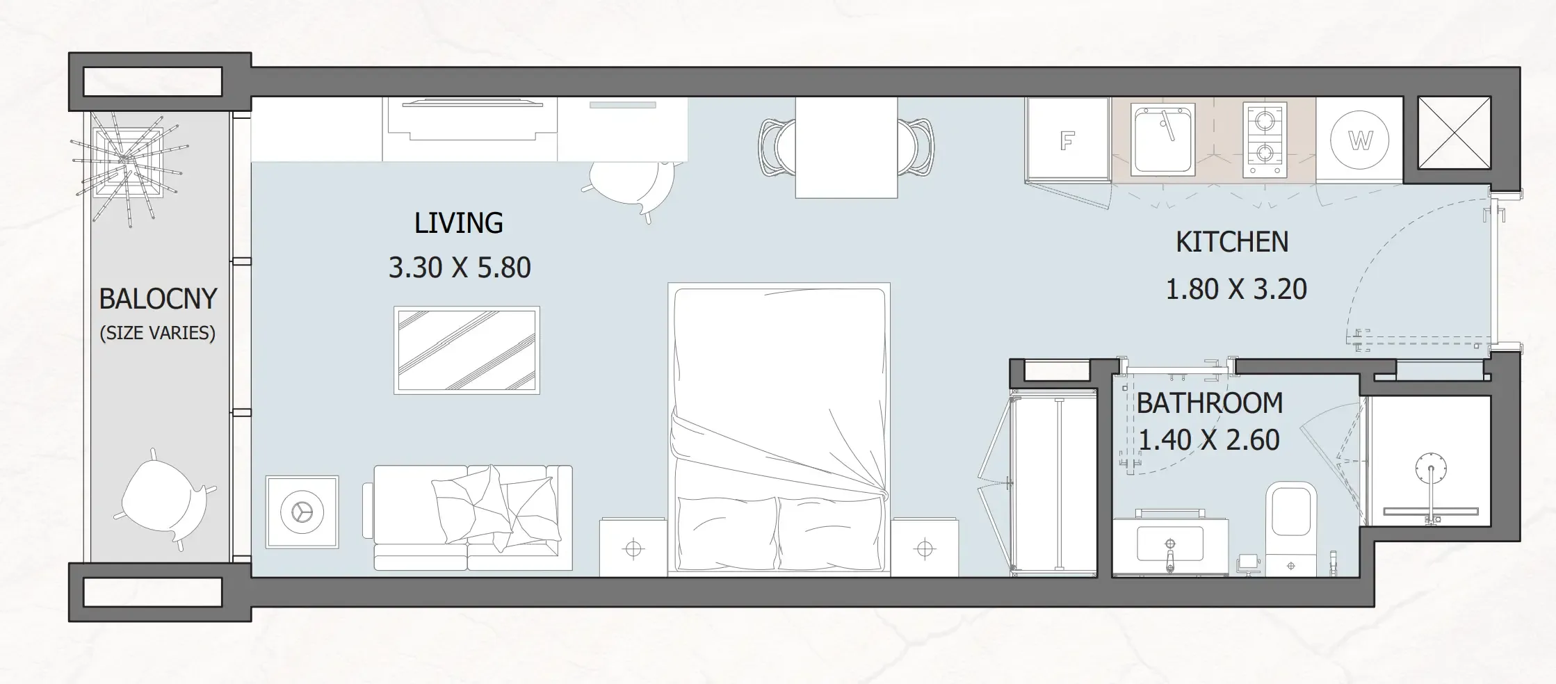 Verdana Residence 2 Studio floor plan, 407 sqft