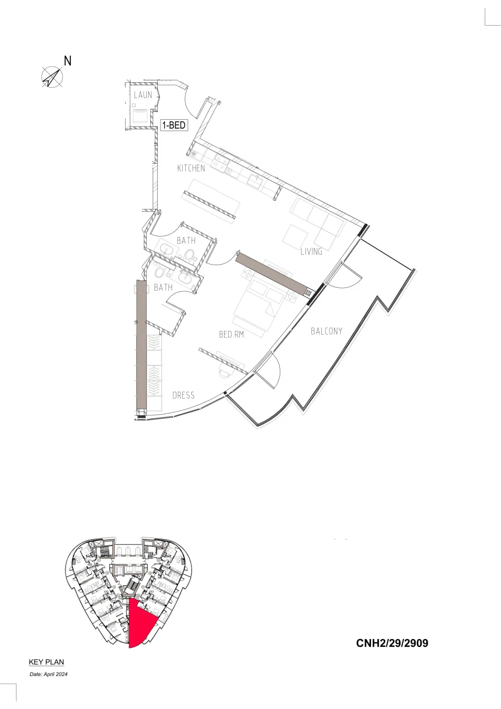 Canal Heights 1 bed floor plan, 1,059 sqft