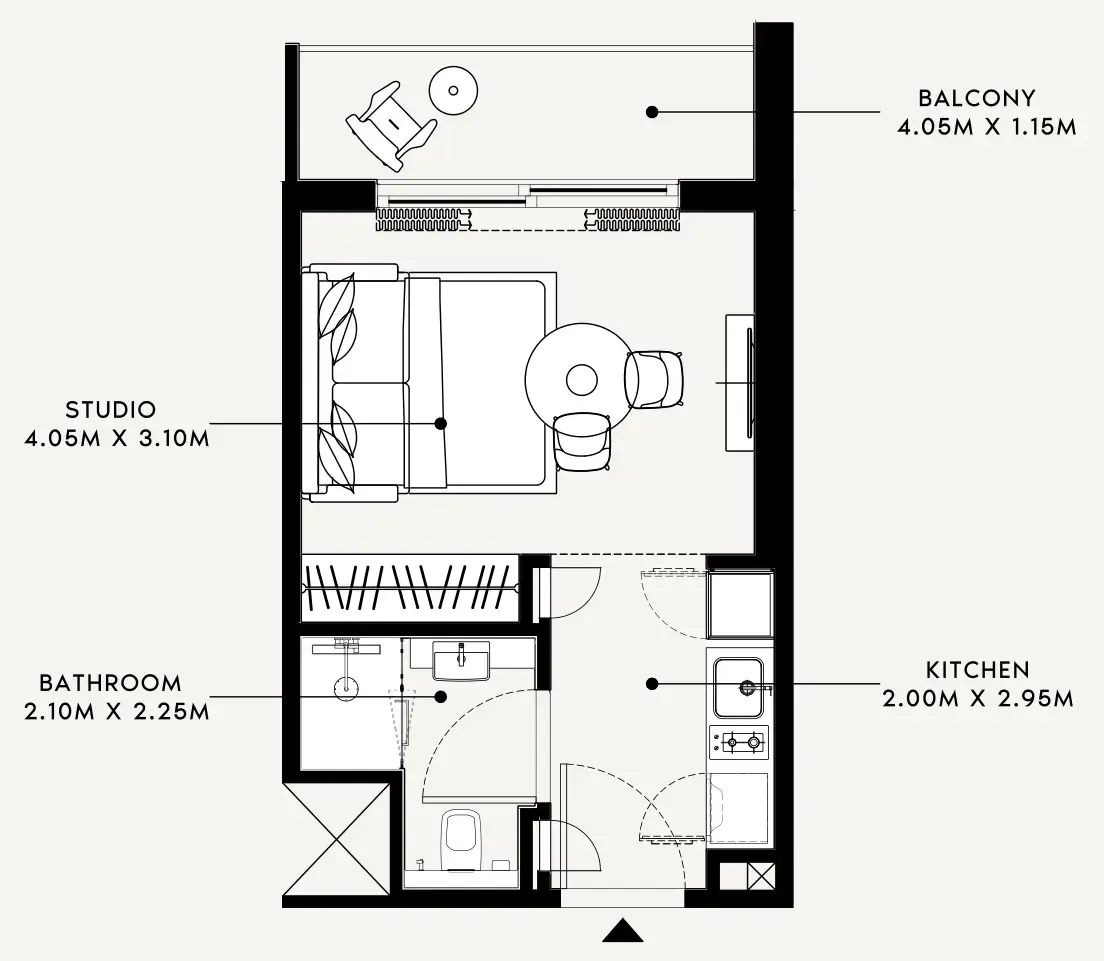 Azizi Milan Studio floor plan, 338 sqft