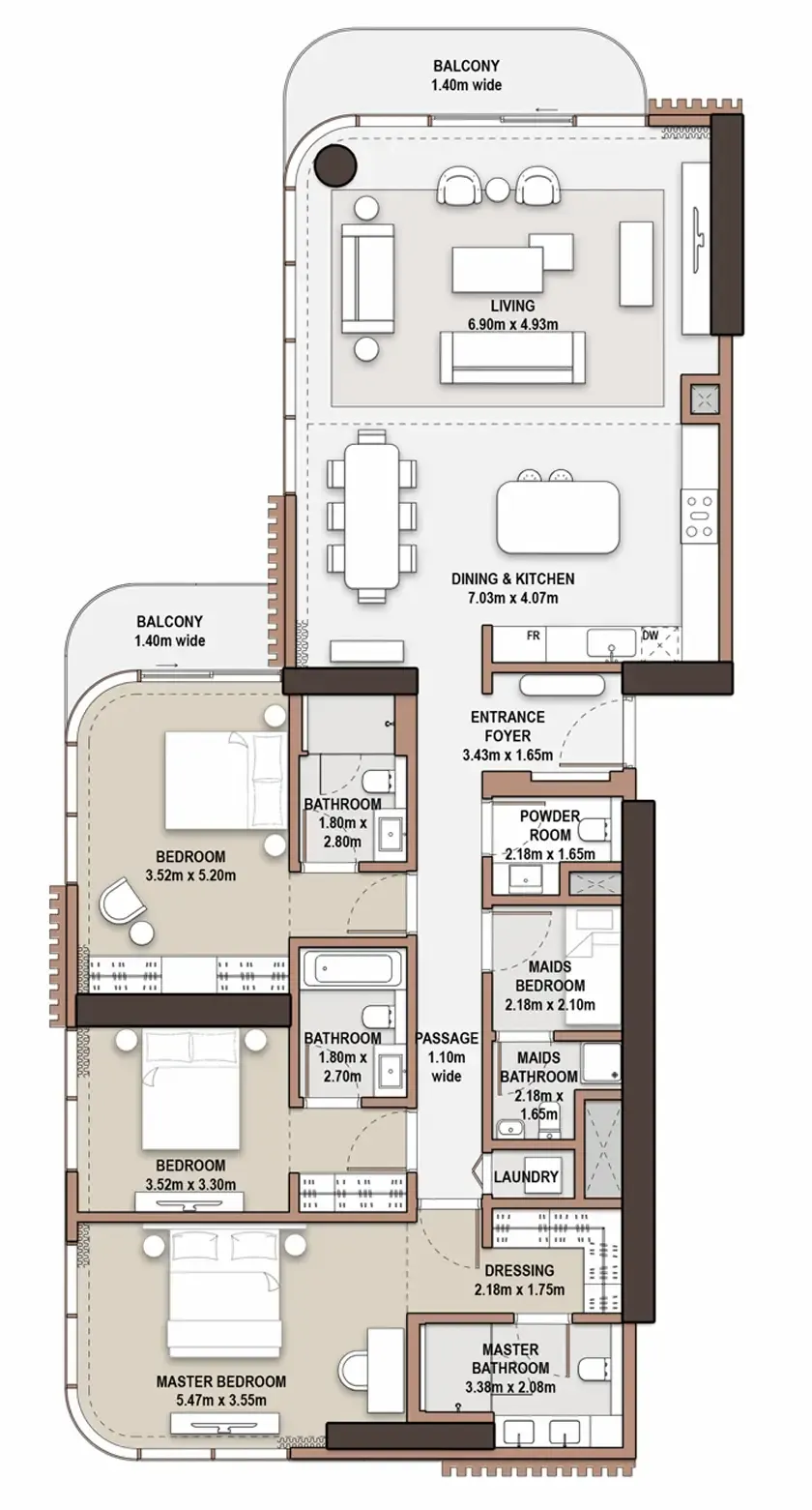 The Edit at d3 3 bed floor plan, 2,144 sqft