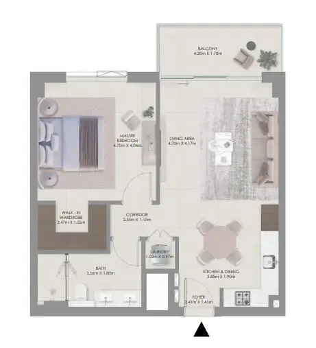 Aurea 1 bed floor plan, 799 sqft