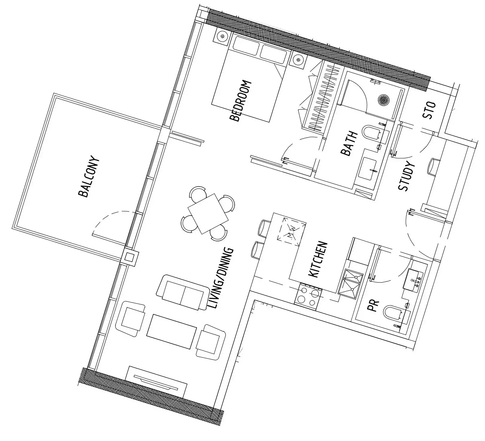 Damac District 1 bed floor plan, 804 sqft