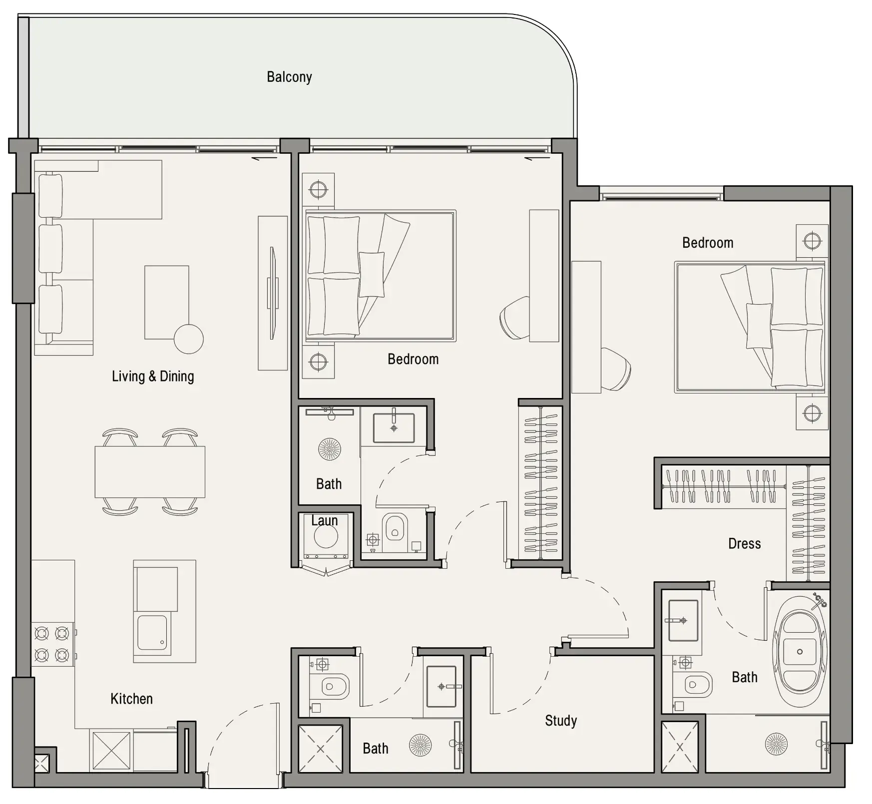 113 Residences by Iman 2 bed floor plan, 1,141 sqft