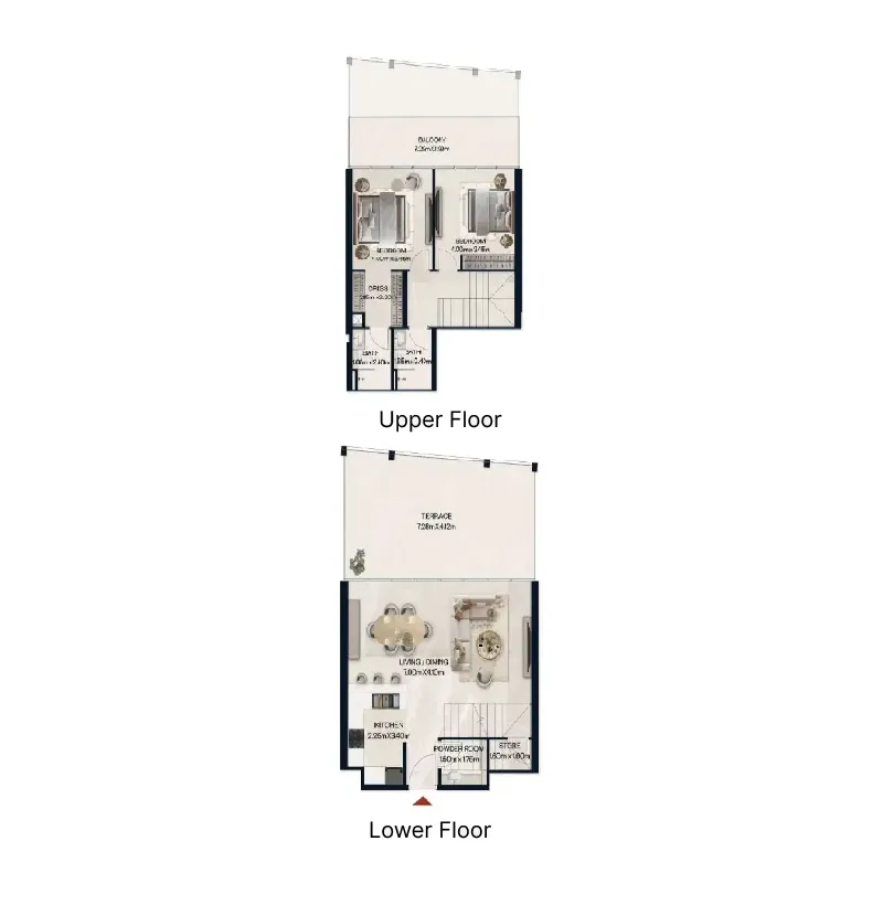 Norah Residence 2 bed floor plan, 1,613 sqft