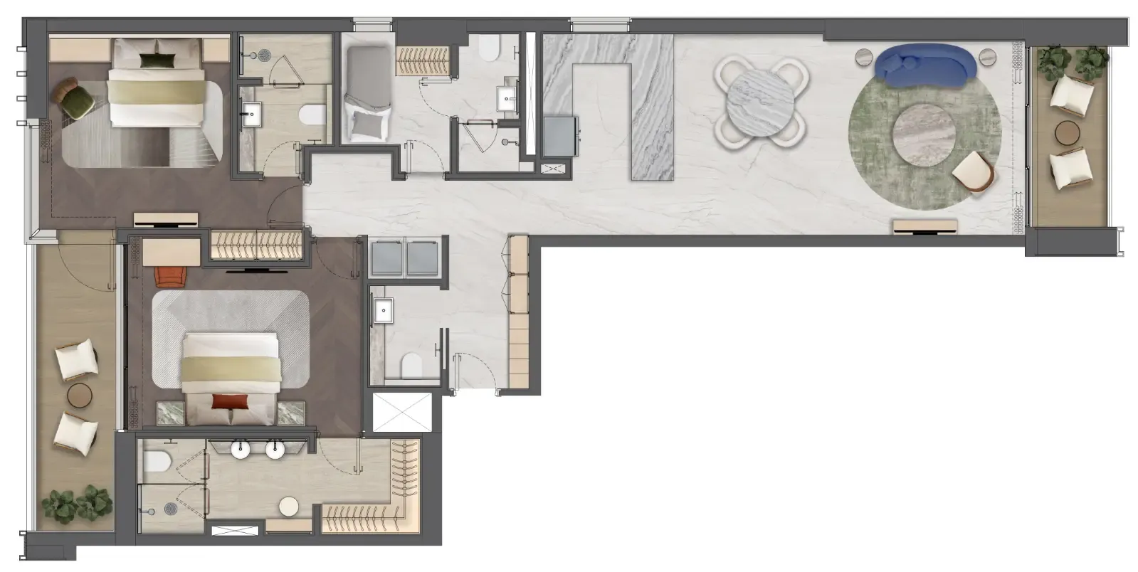 Mas Barsha Residency 2 bed floor plan, 1,585 sqft