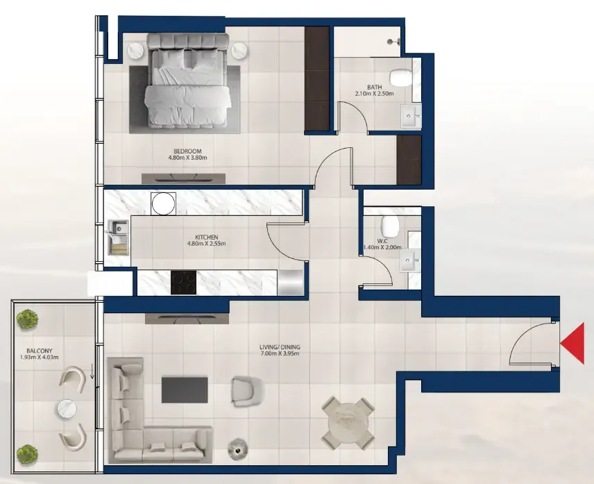 Al Vista 1 bed floor plan, 1,014 sqft