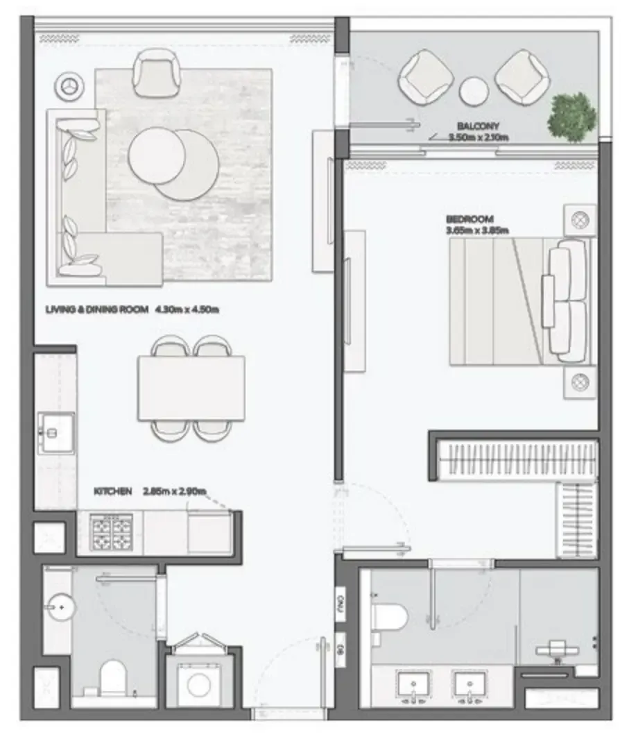 Mansory Residences by Amaal 1 bed floor plan, 903 sqft