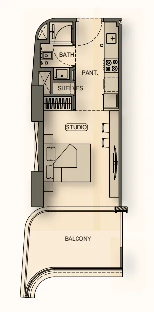 Binghatti Hillside Studio floor plan, 416 sqft