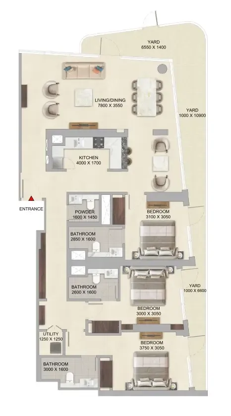 River Cove Residences at Sobha City 3 bed floor plan, 1,814 sqft
