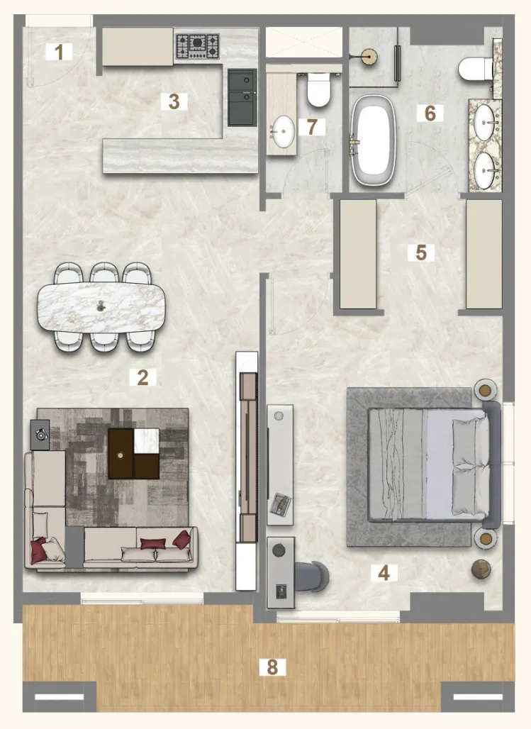 Avenue Residence 7 1 bed floor plan, 954 sqft