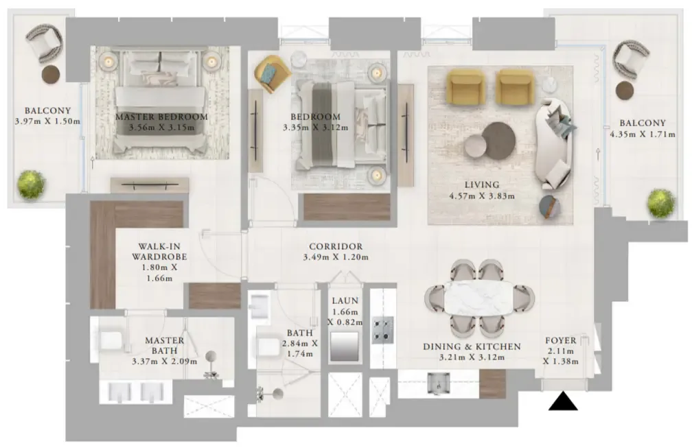 Creek Haven 2 bed floor plan, 1,198 sqft