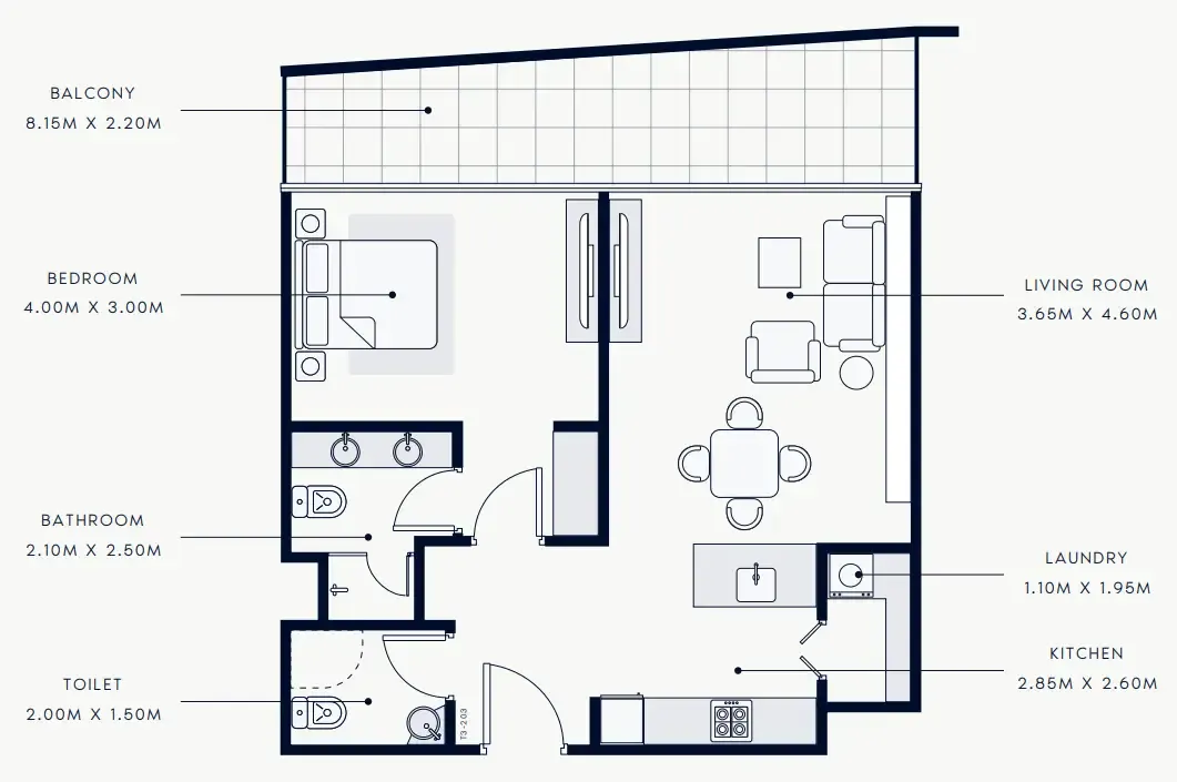 Riviera Rêve 1 bed floor plan, 841 sqft