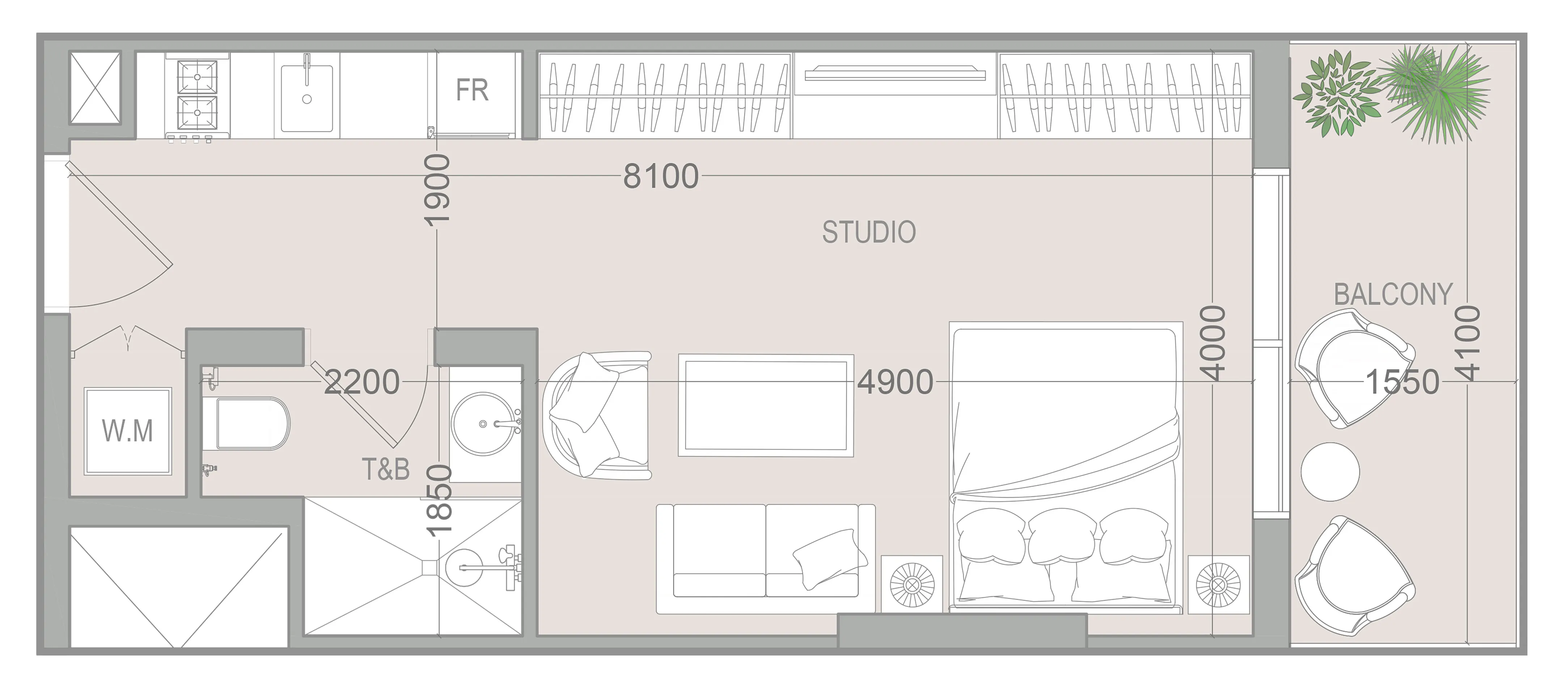 VERDAN1A 5 Studio floor plan, 433 sqft