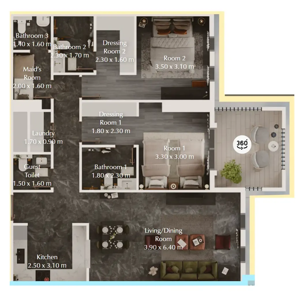 Bab Al Qasr Garden Residences 65 2 bed floor plan, 1,137 sqft