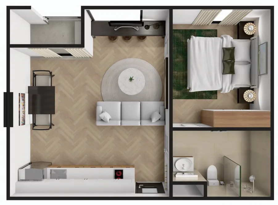 The Zero Bang Tao 1 bed floor plan, 388 sqft