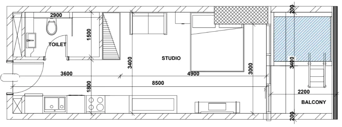 Peace Lagoons 2 Studio floor plan, 402 sqft