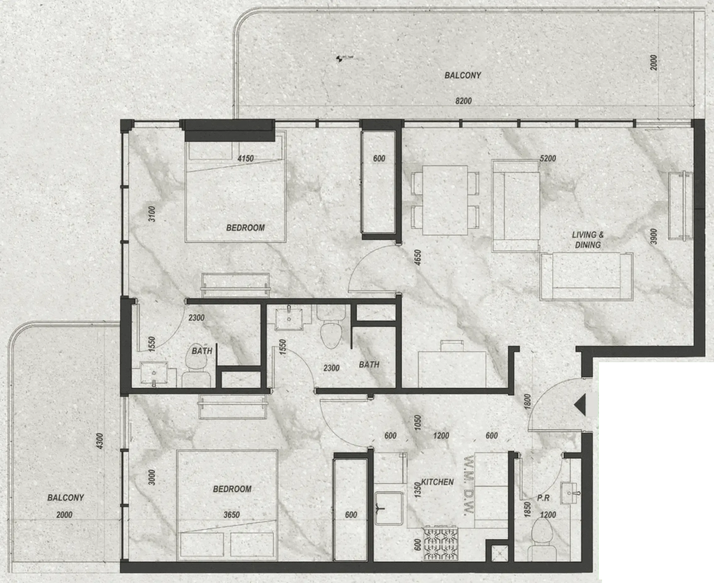 Zyra Hills 2 bed floor plan, 1,053 sqft