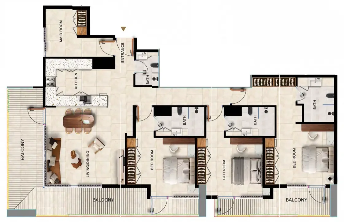 Kingdom Gate 3 bed floor plan, 2,107 sqft