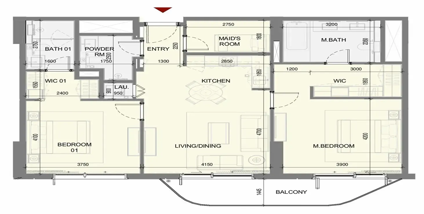 Takaya 2 bed floor plan, 1,256 sqft