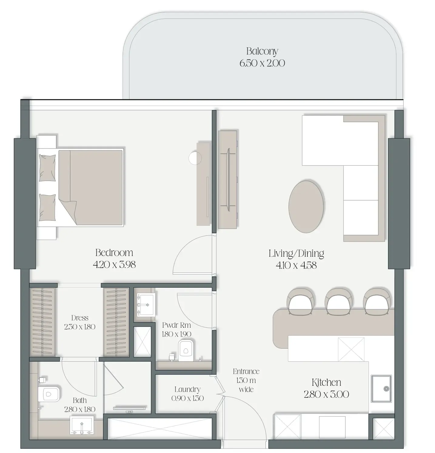 The Caden by Prescott 1 bed floor plan, 837 sqft