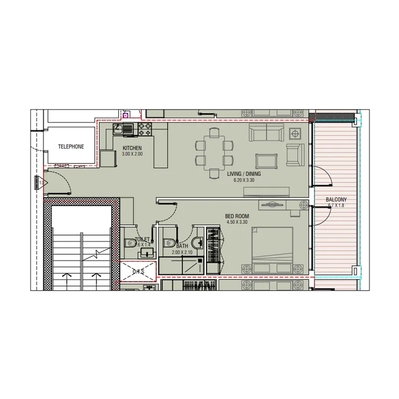 Al Waleed W.S 1 1 bed floor plan, 843 sqft