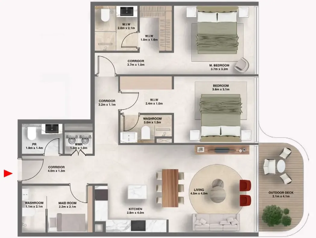 The Tides 2 bed floor plan, 1,169 sqft