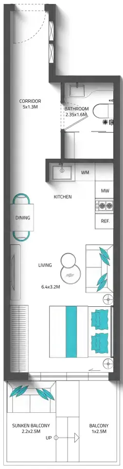 Reef 996 Studio floor plan, 467 – 469 sqft