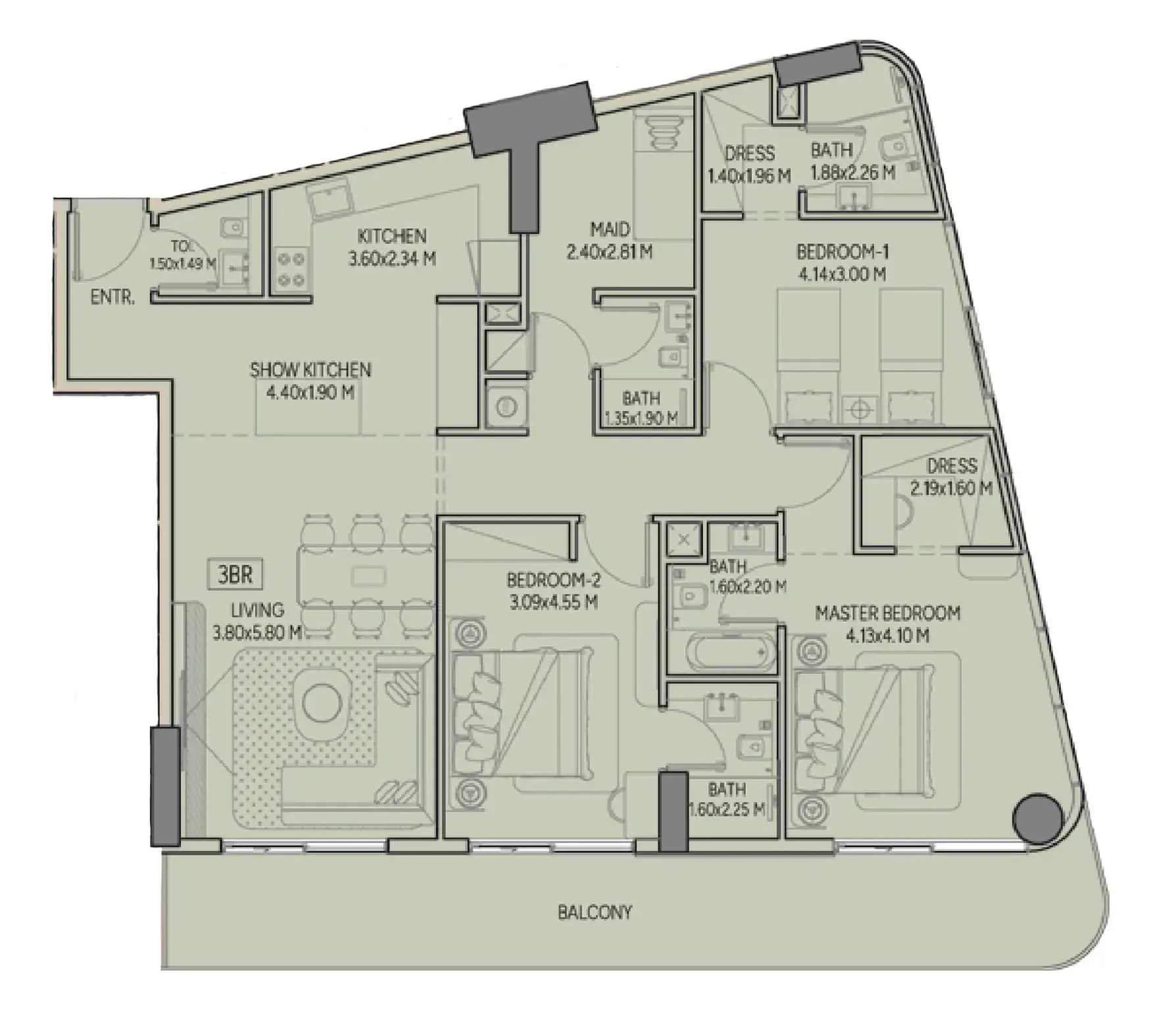 Weston by Wadan Phase 1 & 2 3 bed floor plan, 1,636 sqft