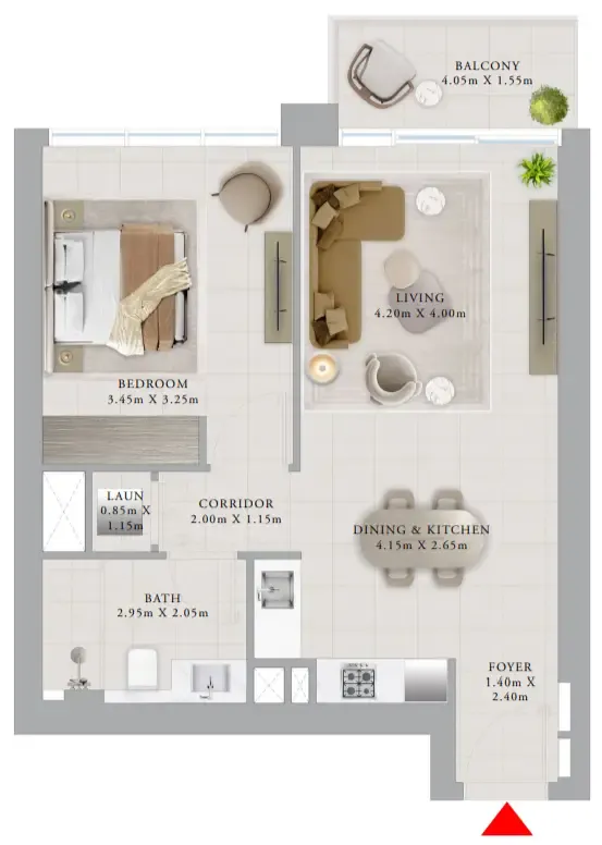 Valo 1 bed floor plan, 771 sqft
