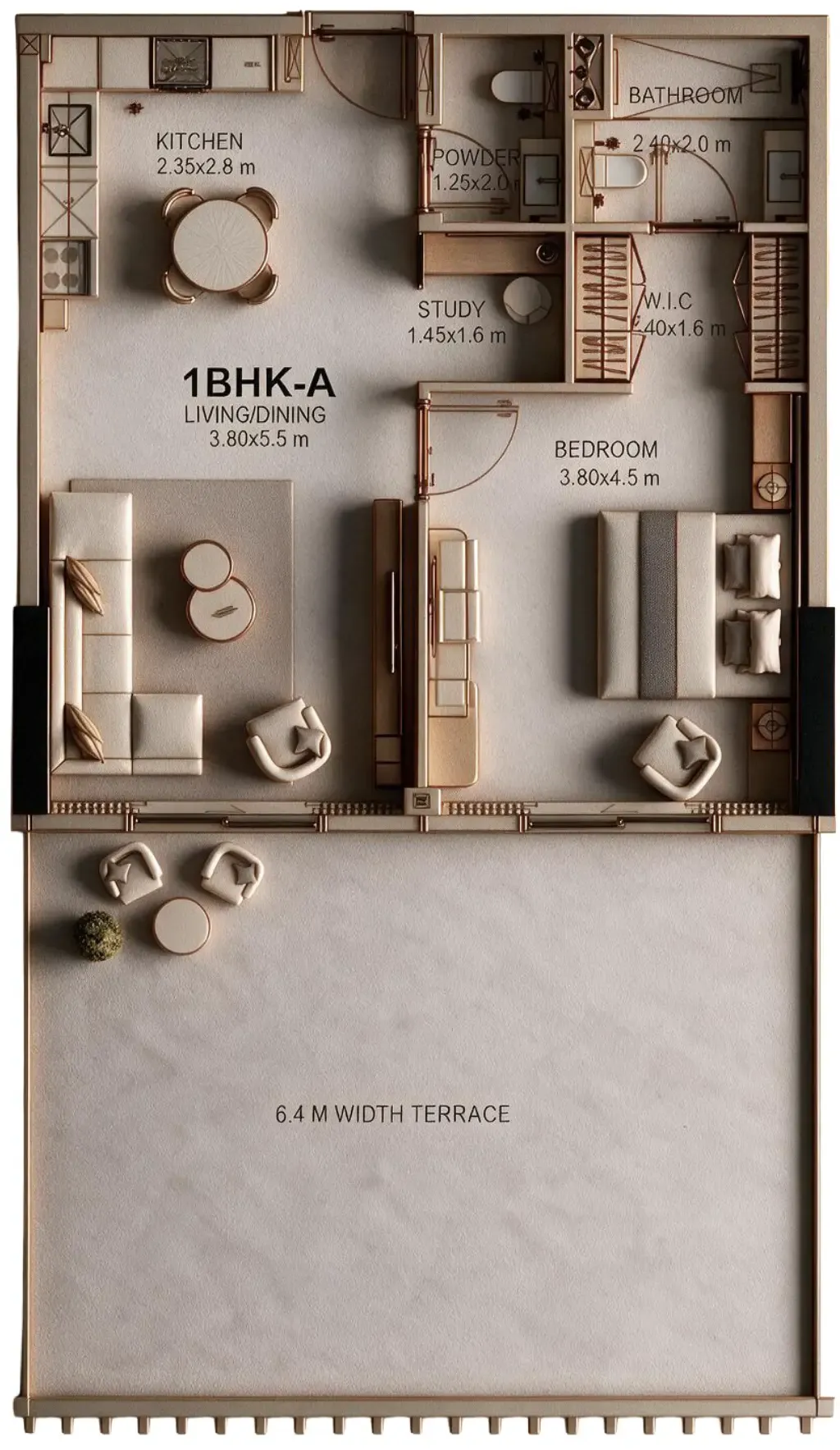 Golf Place 1 bed floor plan, 1,299 sqft