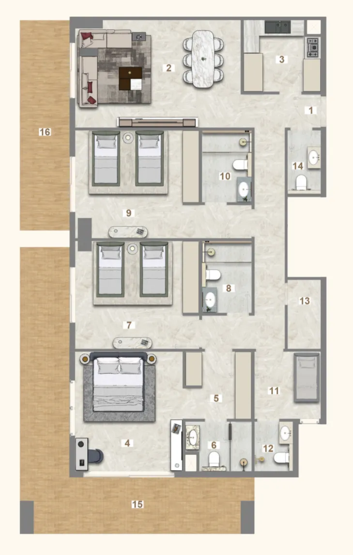 Avenue Residence 7 3 bed floor plan, 2,037 sqft