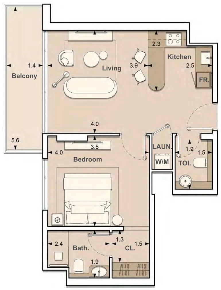 Lume Residences 1 bed floor plan, 685 sqft