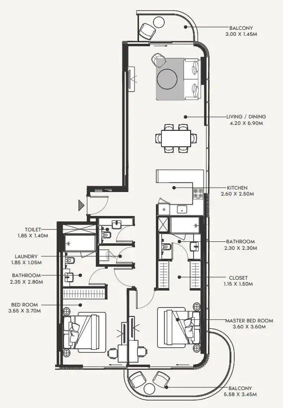 Azizi Amir 2 bed floor plan, 1,361 sqft