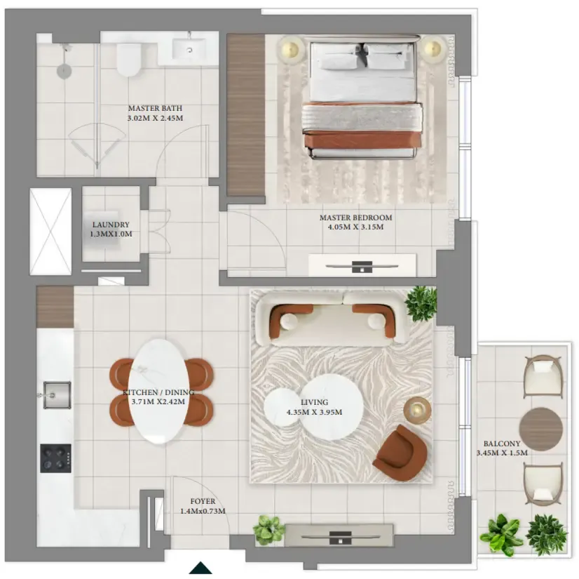 Vida Residences Hillside 1 bed floor plan, 741 – 742 sqft