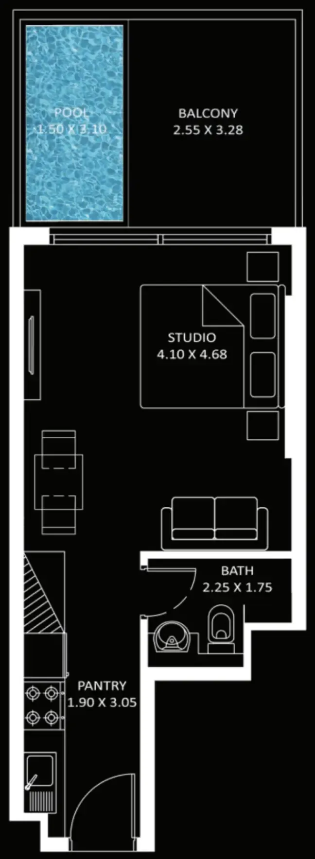 Diamondz Studio floor plan, 419 sqft