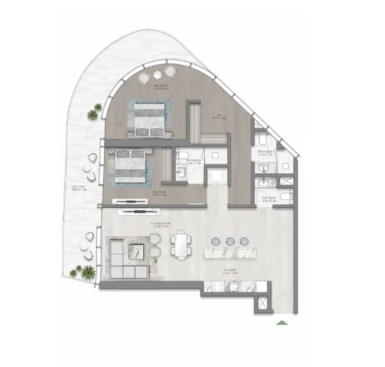 Canal Crown 2 bed floor plan, 1,549 sqft