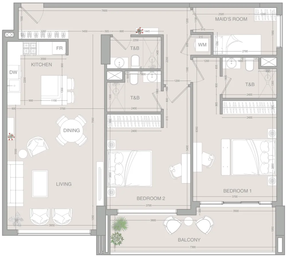 VERDAN1A 2 bed floor plan, 1,367 sqft
