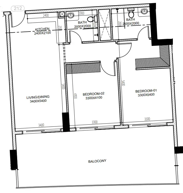 Astra South 2 bed floor plan, 1,224 sqft