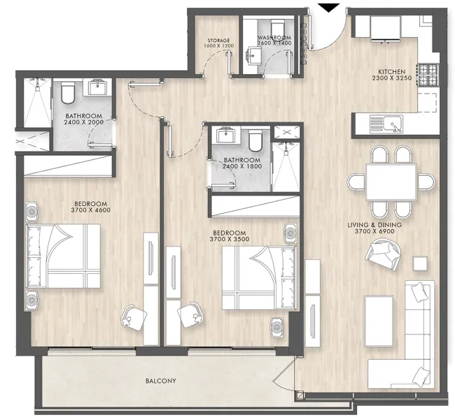 Capital Horizon Terraces 2 bed floor plan, 1,218 sqft