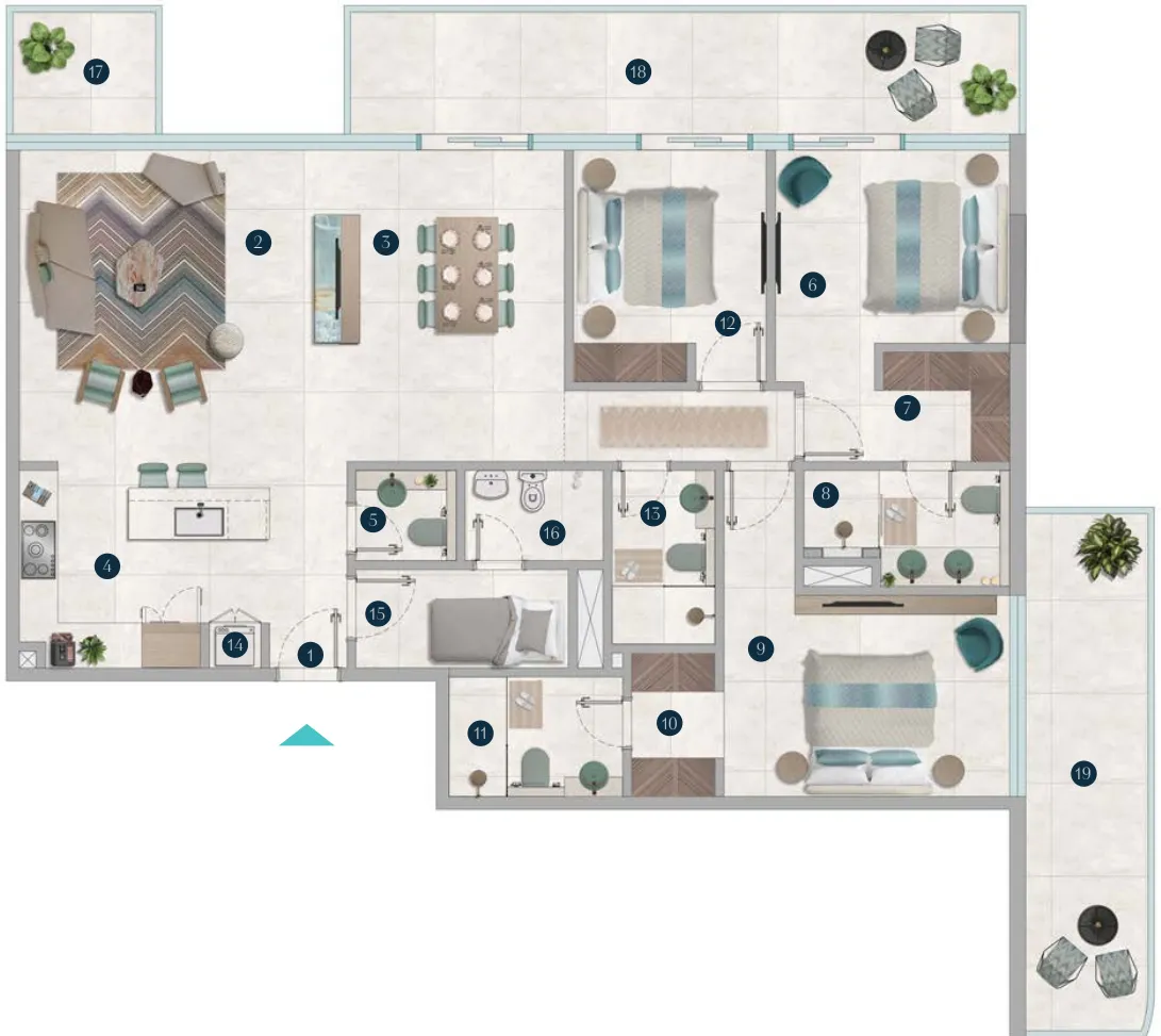 Octa Isle Interiors by Missoni 3 bed floor plan, 2,360 sqft