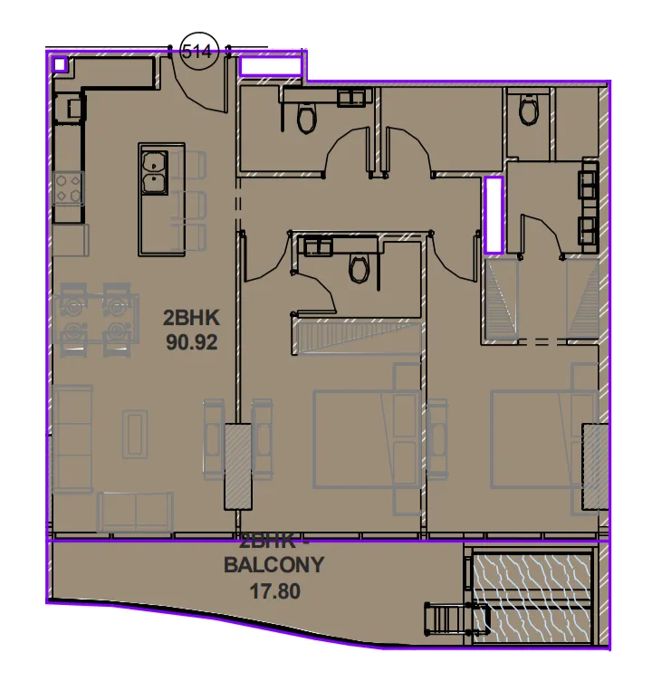 Lucky Oasis Residence 2 bed floor plan, 1,170 sqft