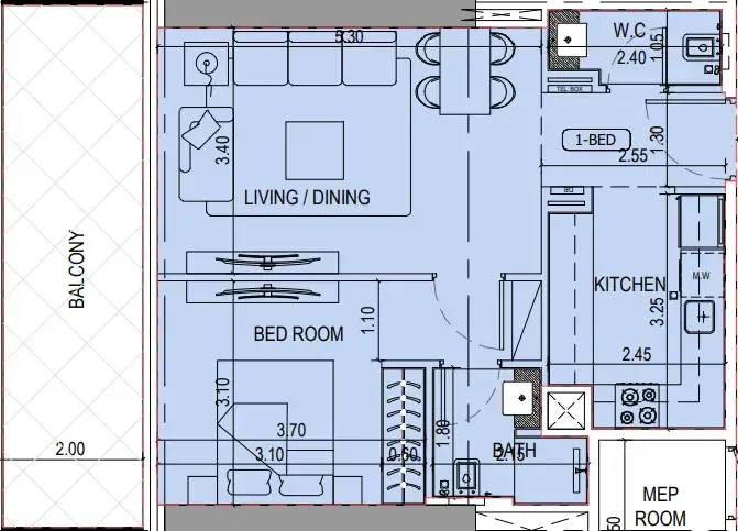 Binghatti Sky Terraces 1 bed floor plan, 751 sqft