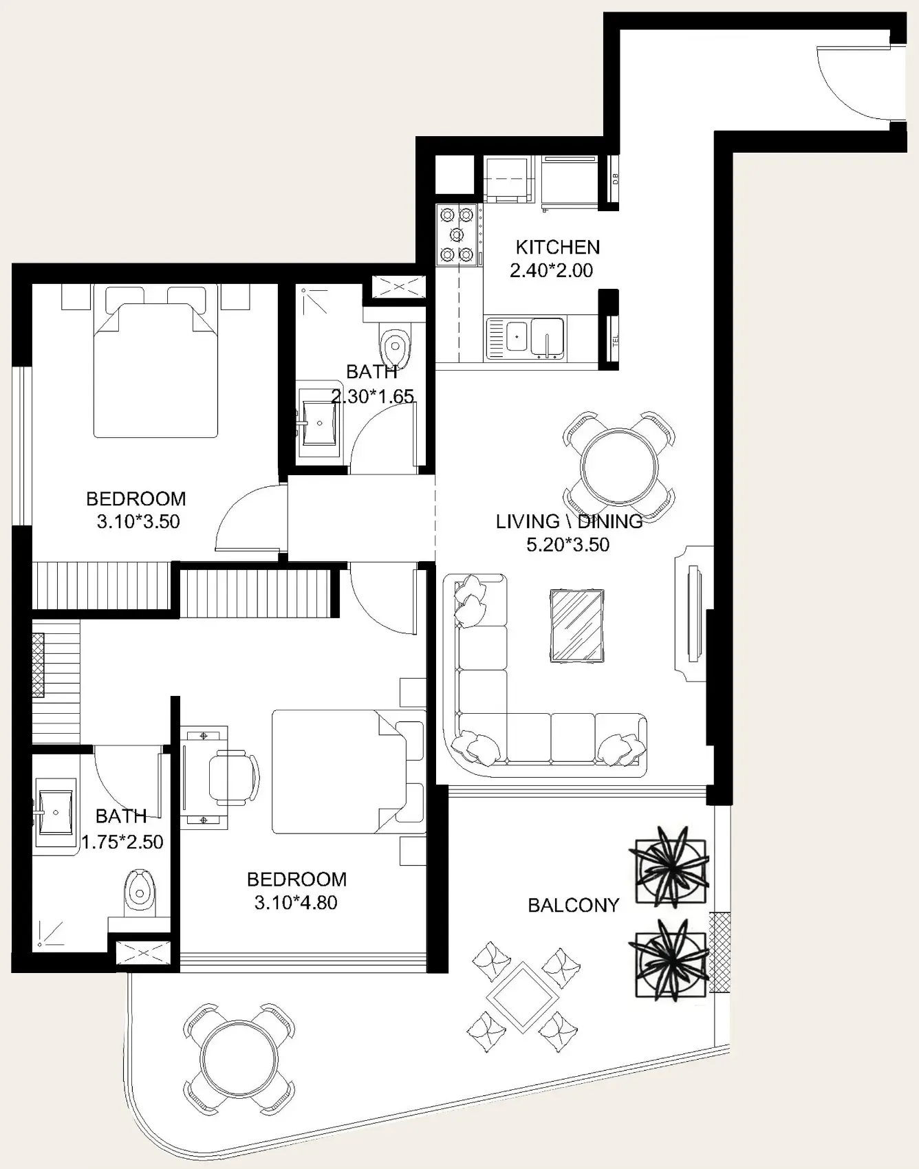 X11 2 bed floor plan, 1,137 sqft