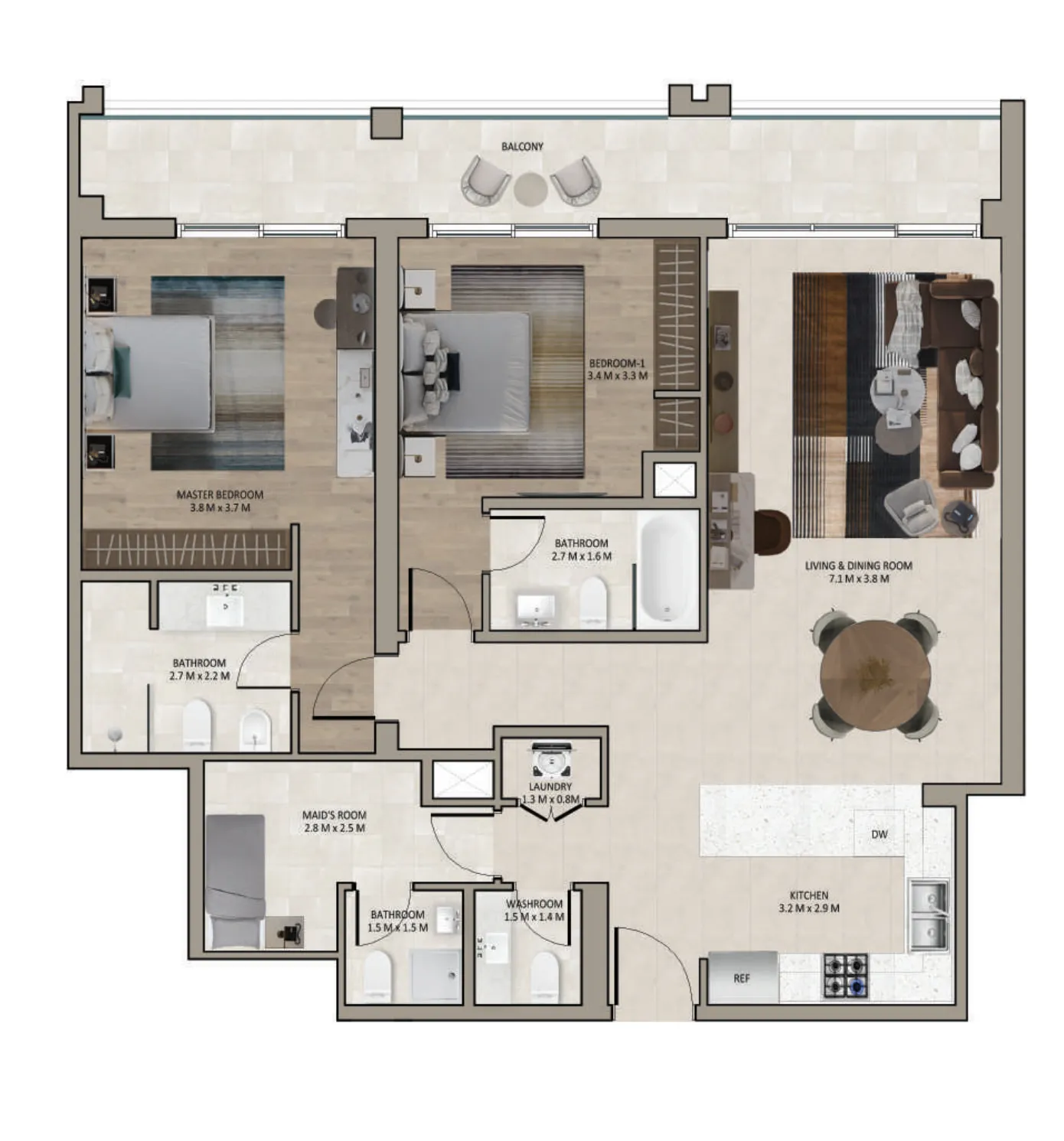 Marriott Residences Sheikh Zayed Road 2 bed floor plan, 1,457 sqft