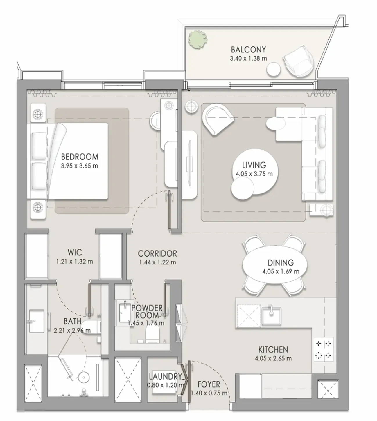 City Walk Crestlane 1 bed floor plan, 844 sqft
