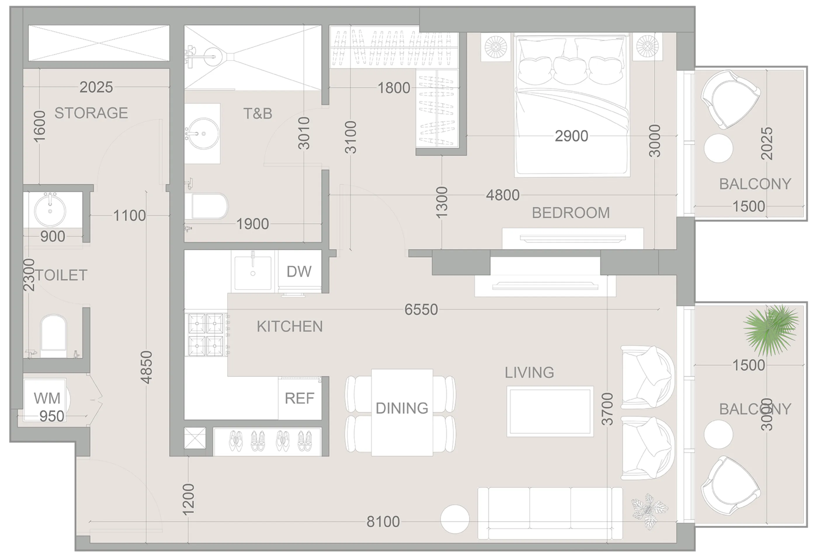 1WOOD Residence 2 1 bed floor plan, 801 sqft